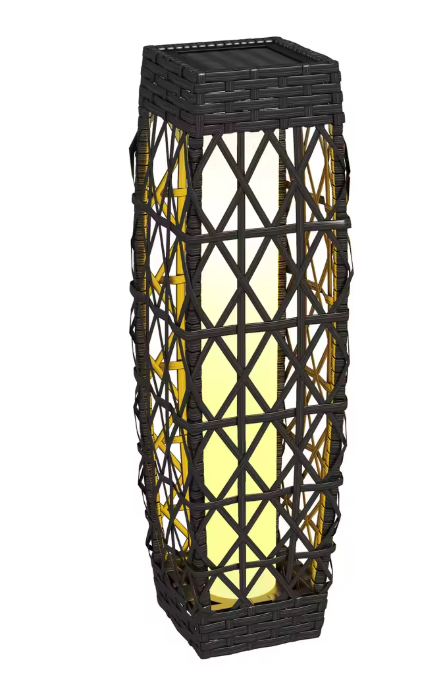 Rotan Solar Tuinlantaarn – Kunststof & Staal, Grijs 20×20×68 cm