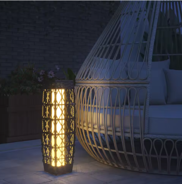 Rotan Solar Tuinlantaarn – Kunststof & Staal, Grijs 20×20×68 cm