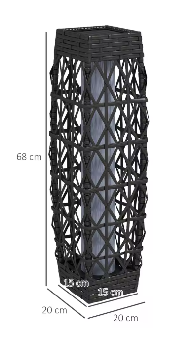 Rotan Solar Tuinlantaarn – Kunststof & Staal, Grijs 20×20×68 cm