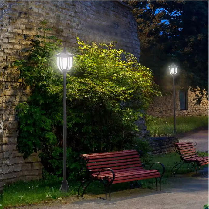 Solar Buitenlantaarn – 6 LED Staande Tuinlamp op Zonne-energie, Zwart 177 cm