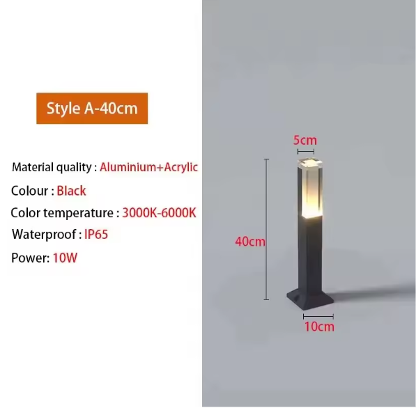 Waterdichte LED Gazonlamp – 10W Buitenverlichting van Aluminium & Acryl, Modern en Energiezuinig
