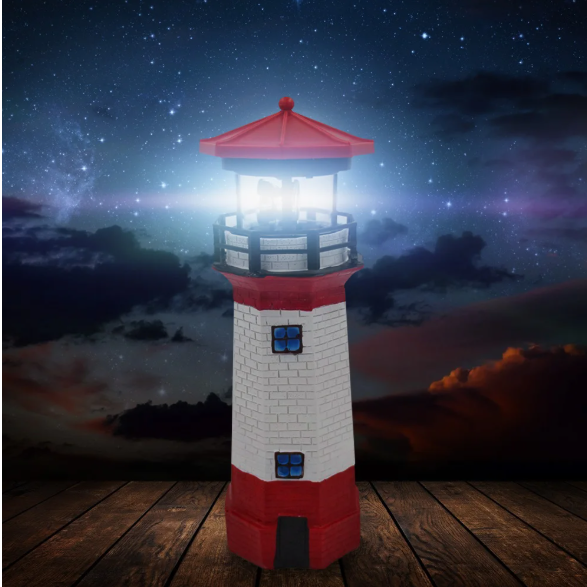 Solar Vuurtoren Lamp – LED Tuinverlichting met Roterend Effect & Automatische Sensor