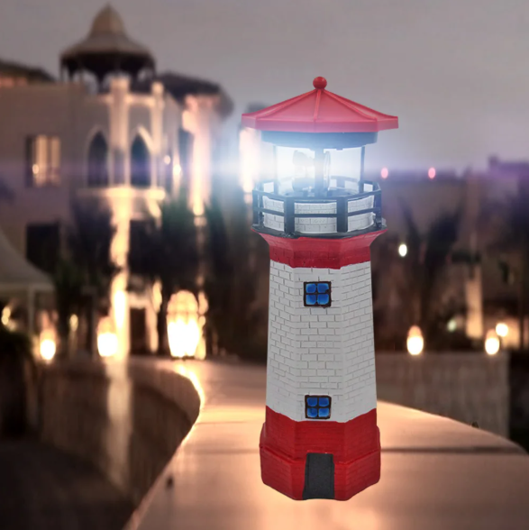 Solar Vuurtoren Lamp – LED Tuinverlichting met Roterend Effect & Automatische Sensor