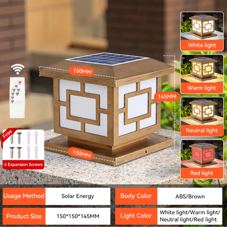 Solar LED Pijlerlamp – Vintage Waterdichte Buitenverlichting voor Tuin & Pad