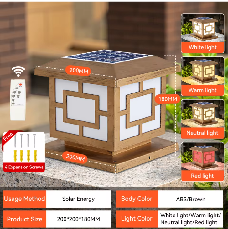 Solar LED Pijlerlamp – Vintage Waterdichte Buitenverlichting voor Tuin & Pad