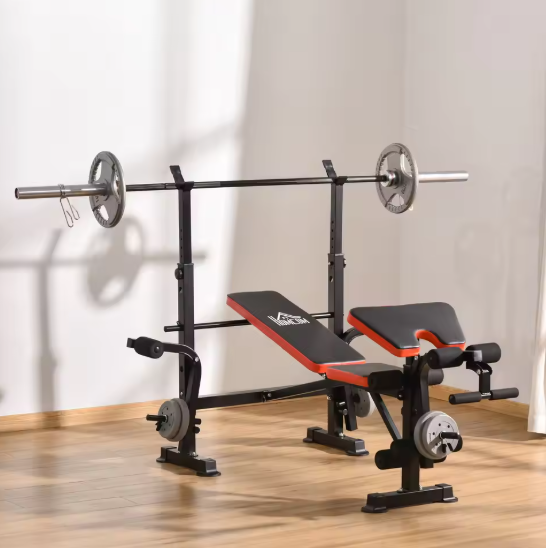 Verstelbare Halterbank – Fitnessbank met Rugleuning & Barsteun, Inclusief Beenkrul
