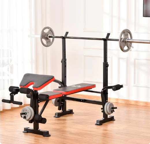 Verstelbare Halterbank – Fitnessbank met Rugleuning & Barsteun, Inclusief Beenkrul