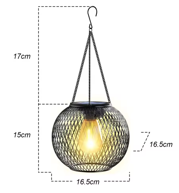 Solar LED Tuinlantaarn – Hangende Waterdichte Retro Metalen Lamp met Warm Wit Licht