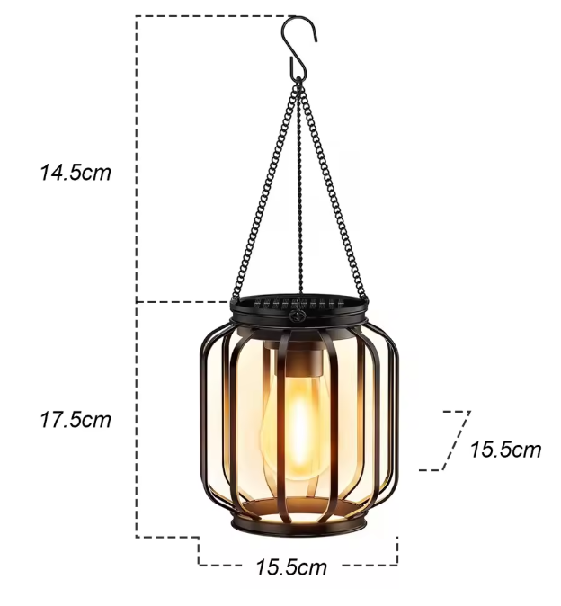 Solar LED Tuinlantaarn – Hangende Waterdichte Retro Metalen Lamp met Warm Wit Licht