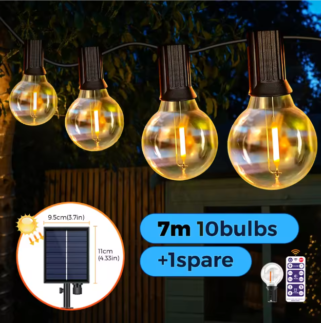 Solar Slingerlicht 12 m – 30 LED G40 Bollen, USB & Zonne-energie, Waterdicht en Breukvast