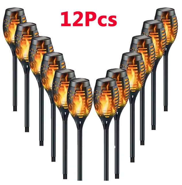 Solar Fakkel Tuinlamp – 12 LED’s met Vlam Effect & Waterdichte Buitenverlichting