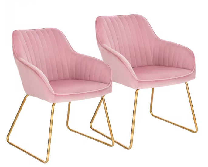 Set van 2 Fluwelen Eetkamerstoelen – Met Armleuningen & Metalen Poten, Modern en Comfortabel