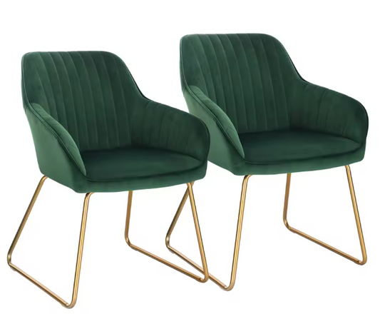 Set van 2 Fluwelen Eetkamerstoelen – Met Armleuningen & Metalen Poten, Modern en Comfortabel