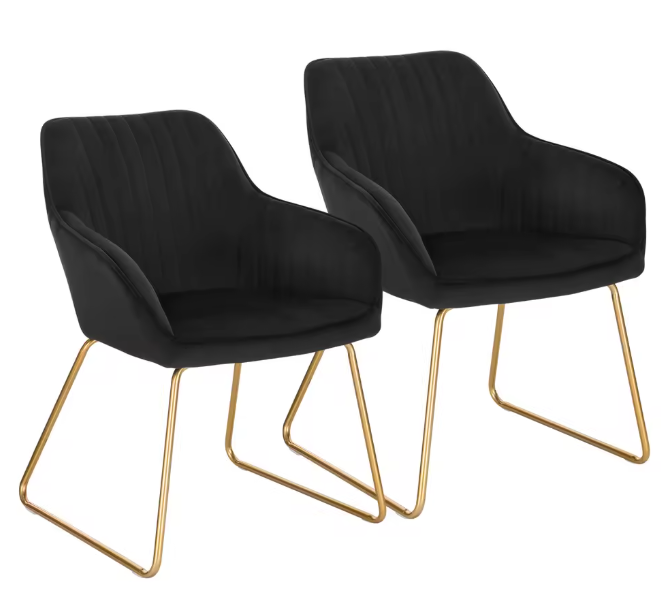 Set van 2 Fluwelen Eetkamerstoelen – Met Armleuningen & Metalen Poten, Modern en Comfortabel