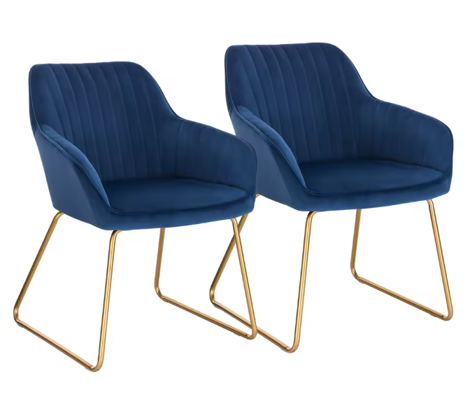 Set van 2 Fluwelen Eetkamerstoelen – Met Armleuningen & Metalen Poten, Modern en Comfortabel