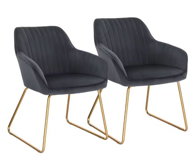 Set van 2 Fluwelen Eetkamerstoelen – Met Armleuningen & Metalen Poten, Modern en Comfortabel