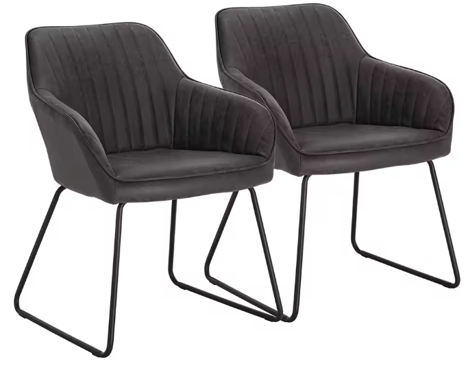 Set van 2 Fluwelen Eetkamerstoelen – Met Armleuningen & Metalen Poten, Modern en Comfortabel