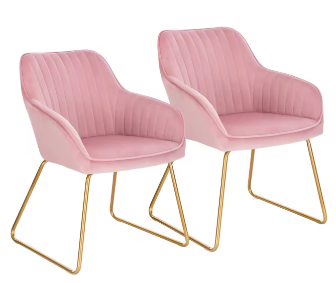 Set van 2 Fluwelen Eetkamerstoelen – Met Armleuningen & Metalen Poten, Modern en Comfortabel