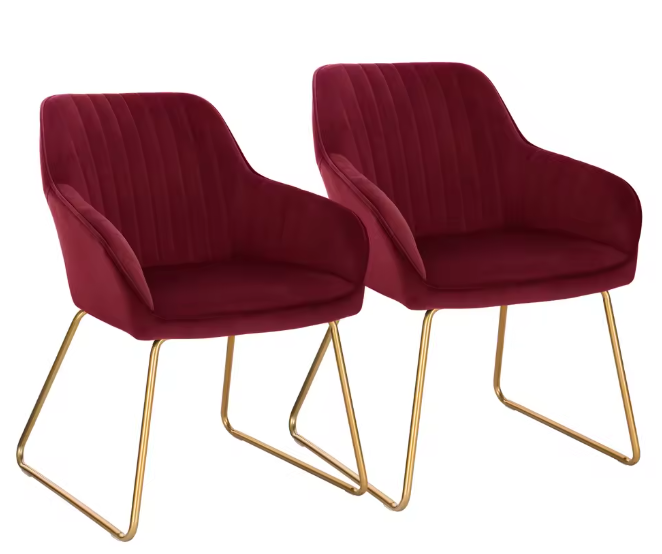 Set van 2 Fluwelen Eetkamerstoelen – Met Armleuningen & Metalen Poten, Modern en Comfortabel