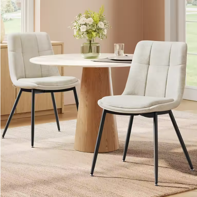 Set van 2 Chenille Eetkamerstoelen – Dubbel Kussen & Metalen Poten, Ergonomisch en Comfortabel