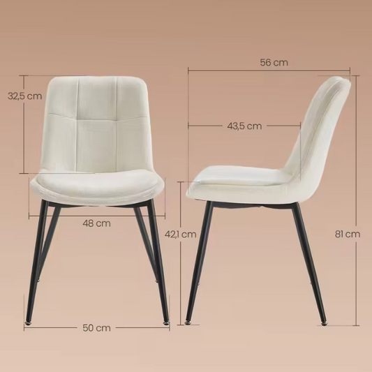 Set van 2 Chenille Eetkamerstoelen – Dubbel Kussen & Metalen Poten, Ergonomisch en Comfortabel