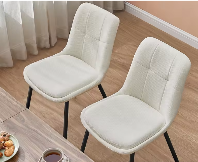 Set van 2 Chenille Eetkamerstoelen – Dubbel Kussen & Metalen Poten, Ergonomisch en Comfortabel
