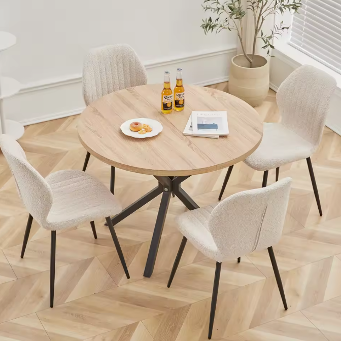 Set van 4 Linnen Eetkamerstoelen – Beklede Zitting & Metalen Poten, Modern en Comfortabel