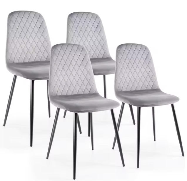 Set van 4 Fluwelen Eetkamerstoelen – Beklede Zitting & Metalen Poten, Modern en Comfortabel
