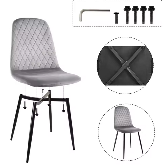 Set van 4 Fluwelen Eetkamerstoelen – Beklede Zitting & Metalen Poten, Modern en Comfortabel