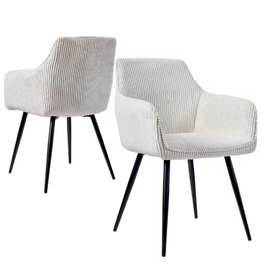 Set van 2 Moderne Eetkamerstoelen – Corduroy Bekleding & Metalen Poten, Comfortabel en Stijlvol