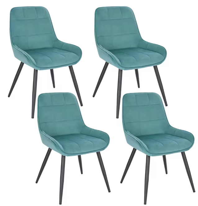 Set van 4 Scandinavische Eetkamerstoelen – Fluwelen Zitting & Metalen Poten, Ergonomisch en Stijlvol