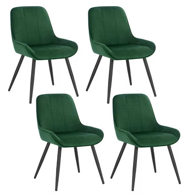 Set van 4 Scandinavische Eetkamerstoelen – Fluwelen Zitting & Metalen Poten, Ergonomisch en Stijlvol