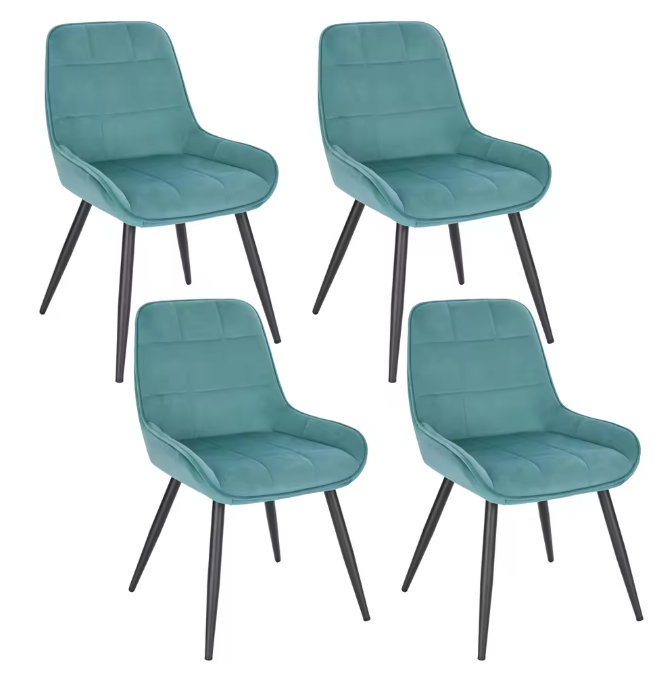 Set van 4 Scandinavische Eetkamerstoelen – Fluwelen Zitting & Metalen Poten, Ergonomisch en Stijlvol