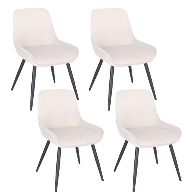 Set van 4 Scandinavische Eetkamerstoelen – Fluwelen Zitting & Metalen Poten, Ergonomisch en Stijlvol