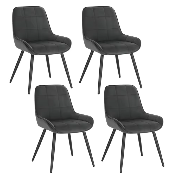 Set van 4 Scandinavische Eetkamerstoelen – Fluwelen Zitting & Metalen Poten, Ergonomisch en Stijlvol