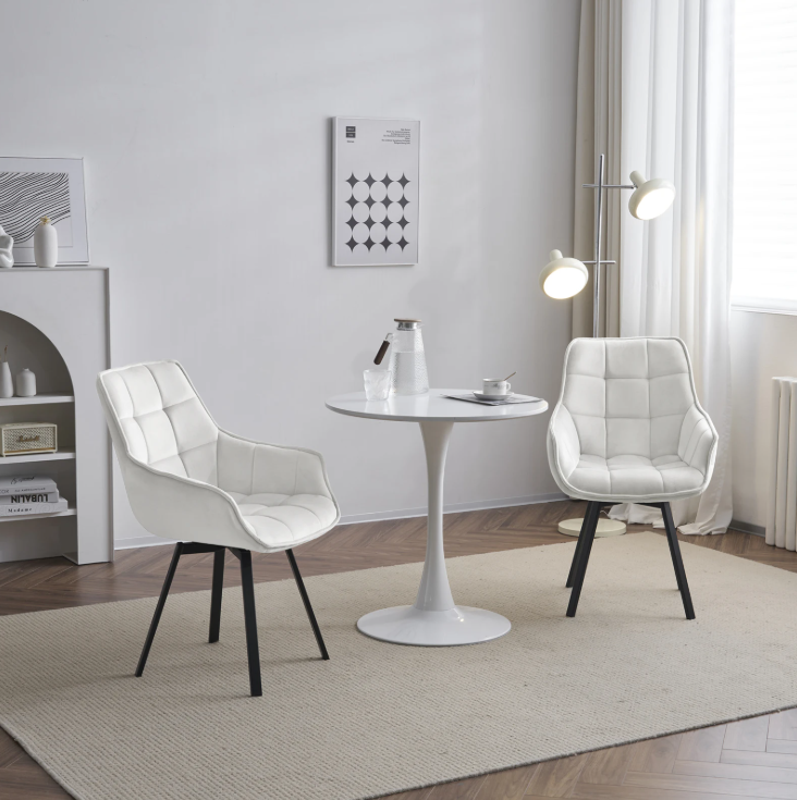 Set van 2 Draaibare Eetkamerstoelen – Fluwelen Bekleding & Armleuningen, Modern en Comfortabel