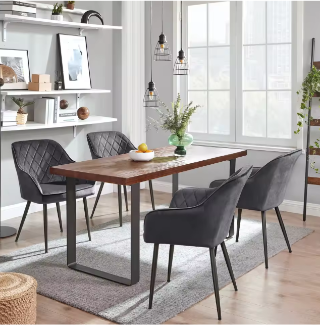 Set van 6 Fluwelen Eetkamerstoelen – Metalen Poten & Armleuningen, Modern en Comfortabel
