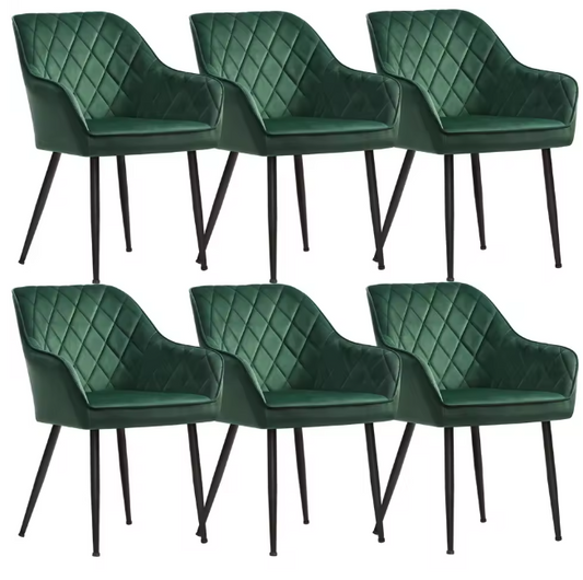 Set van 6 Fluwelen Eetkamerstoelen – Metalen Poten & Armleuningen, Modern en Comfortabel