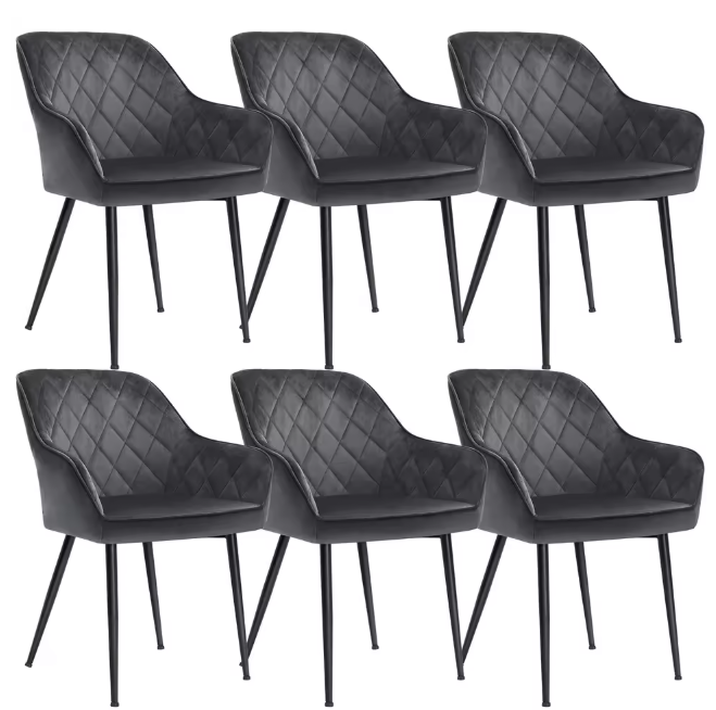 Set van 6 Fluwelen Eetkamerstoelen – Metalen Poten & Armleuningen, Modern en Comfortabel