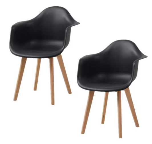 Set van 2 Kunststof Eetkamerstoelen – Armleuningen & Beukenhouten Poten, Modern en Comfortabel