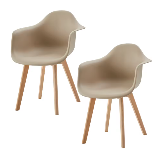 Set van 2 Kunststof Eetkamerstoelen – Armleuningen & Beukenhouten Poten, Modern en Comfortabel