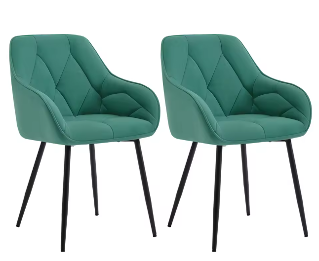 Set van 2 Velvet Eetkamerstoelen – Met Armleuningen & Metalen Poten, Ergonomisch en Comfortabel