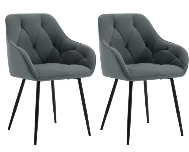 Set van 2 Velvet Eetkamerstoelen – Met Armleuningen & Metalen Poten, Ergonomisch en Comfortabel