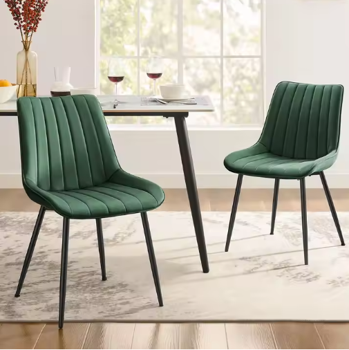 Set van 2 Eetkamerstoelen – Comfortabele Leren Look & Stalen Poten, Ergonomisch Ontwerp
