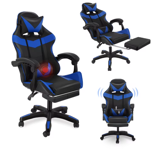 Massage Gamingstoel met Voetsteun – Ergonomisch Ontwerp, Verstelbare Rugleuning & Lendensteun