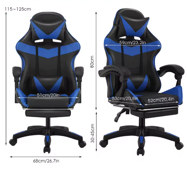 Massage Gamingstoel met Voetsteun – Ergonomisch Ontwerp, Verstelbare Rugleuning & Lendensteun