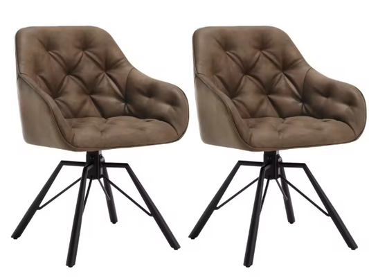 Set van 2 Draaibare Eetkamerstoelen – Ergonomisch Design met Armleuningen & Metalen Poten