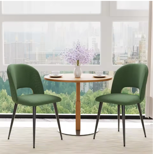 Set van 2 Corduroy Eetkamerstoelen – Gestoffeerde Zitting & Verstelbare Metalen Poten, Modern en Comfortabel