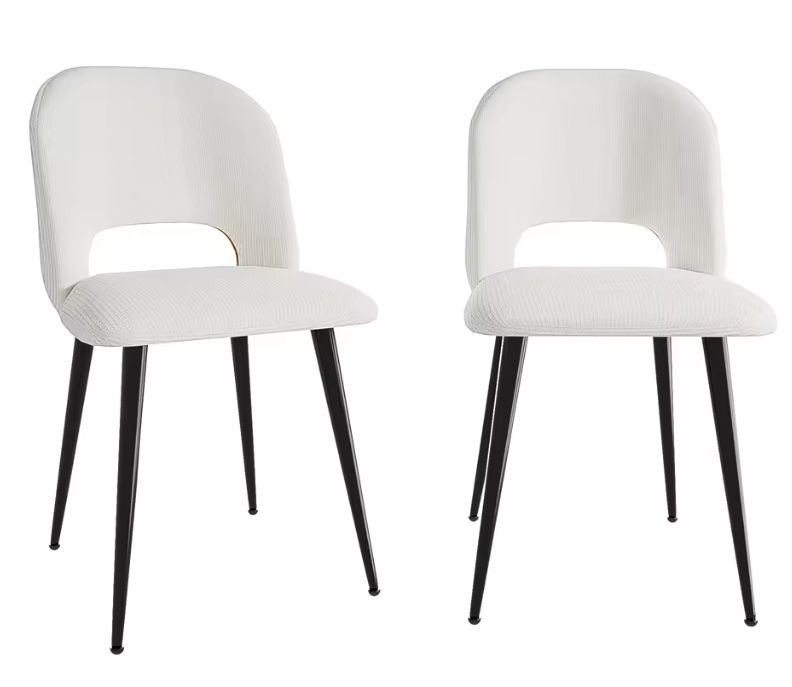 Set van 2 Corduroy Eetkamerstoelen – Gestoffeerde Zitting & Verstelbare Metalen Poten, Modern en Comfortabel