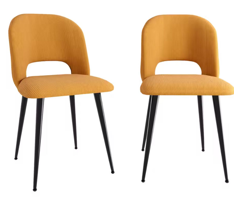 Set van 2 Corduroy Eetkamerstoelen – Gestoffeerde Zitting & Verstelbare Metalen Poten, Modern en Comfortabel